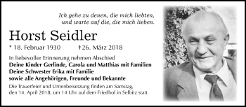 Traueranzeige von Horst Seidler von Mitteldeutsche Zeitung