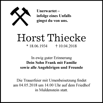 Traueranzeige von Horst Thiecke von Mitteldeutsche Zeitung Bitterfeld