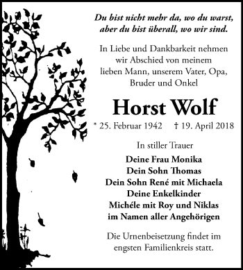 Traueranzeige von Horst Wolf von Mitteldeutsche Zeitung Bitterfeld
