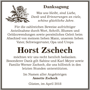 Traueranzeige von Horst Zschech von Super Sonntag Bernburg