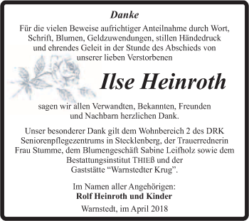 Traueranzeige von Ilse Heinroth von Super Sonntag Quedlinburg