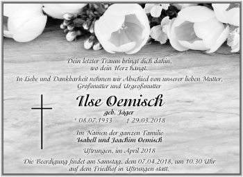 Traueranzeige von Ilse Oemisch von Mitteldeutsche Zeitung Sangerhausen