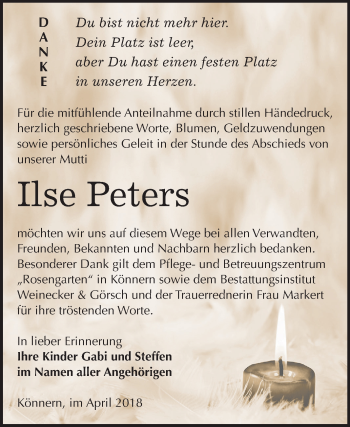 Traueranzeige von Ilse Peters von Mitteldeutsche Zeitung Bernburg