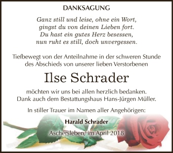 Traueranzeige von Ilse Schrader von Super Sonntag Aschersleben
