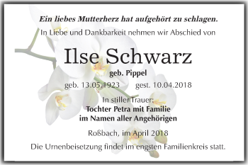 Traueranzeige von Ilse Schwarz von Mitteldeutsche Zeitung Merseburg/Querfurt