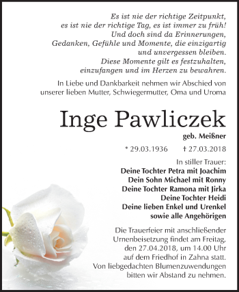 Traueranzeige von Inge Pawliczek von Mitteldeutsche Zeitung
