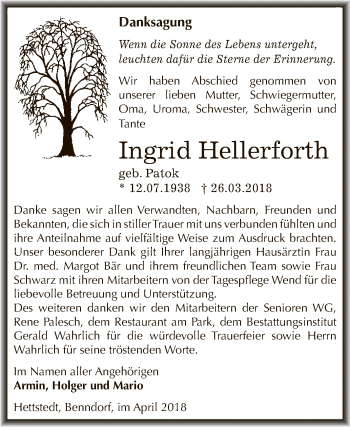 Traueranzeige von Ingrid Hellerforth von Super Sonntag SGH Mansf. Land