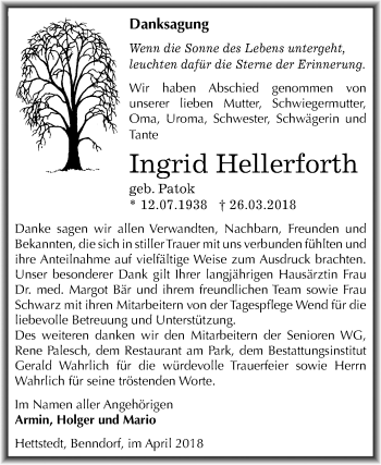 Traueranzeige von Ingrid Hellerforth von Mitteldeutsche Zeitung