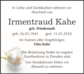Traueranzeige von Irmentraud Kahe von Super Sonntag Quedlinburg