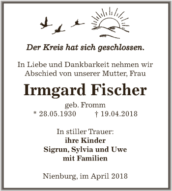Traueranzeige von Irmgard Fischer von Super Sonntag Bernburg