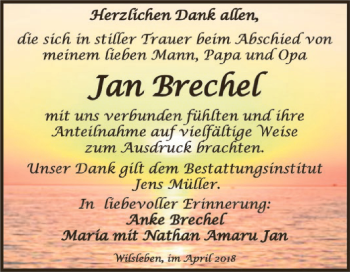 Traueranzeige von Jan Brechel von Super Sonntag Aschersleben
