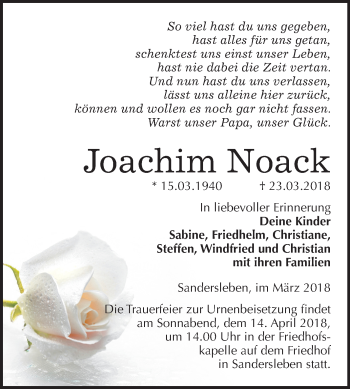 Traueranzeige von Joachim Noack von Mitteldeutsche Zeitung