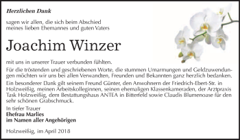 Traueranzeige von Joachim Winzer von WVG - Wochenspiegel Bitterfeld