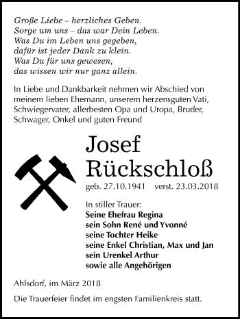 Traueranzeige von Josef Rückschloß von Mitteldeutsche Zeitung