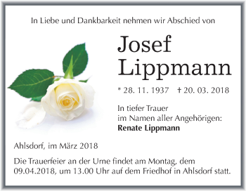 Traueranzeige von Josef Lippmann von Mitteldeutsche Zeitung