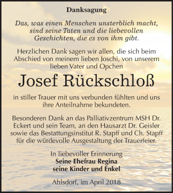 Traueranzeige von Josef Rückschloß von Mitteldeutsche Zeitung