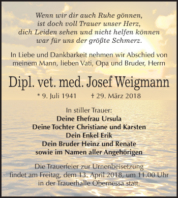 Traueranzeige von Josef Weigmann von Mitteldeutsche Zeitung Weißenfels