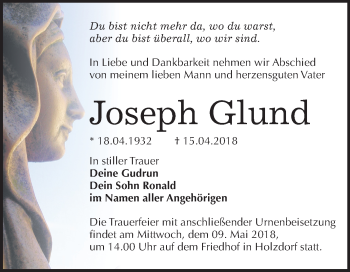 Traueranzeige von Joseph Glund von Mitteldeutsche Zeitung