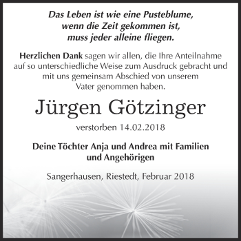 Traueranzeige von Jürgen Götzinger von Super Sonntag SGH Mansf. Land