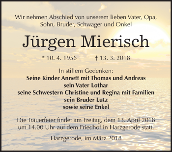 Traueranzeige von Jürgen Mierisch von Mitteldeutsche Zeitung Quedlinburg