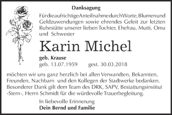 Traueranzeige von Karin Michel von Super Sonntag Wittenberg