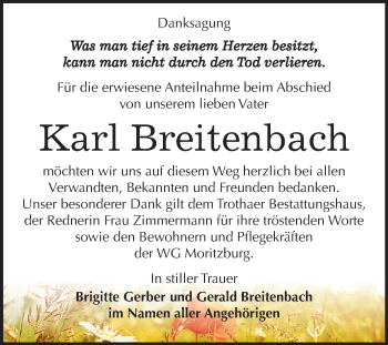 Traueranzeige von Karl Breitenbach von Mitteldeutsche Zeitung Halle/Saalkreis