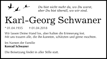 Traueranzeige von Karl-Georg Schwaner von Mitteldeutsche Zeitung