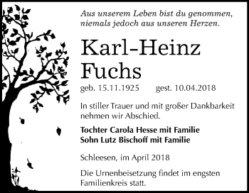 Traueranzeige von Karl-Heinz Fuchs von Mitteldeutsche Zeitung