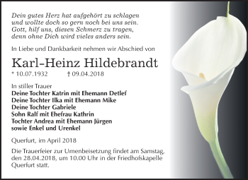 Traueranzeige von Karl-Heinz Hildebrandt von Mitteldeutsche Zeitung Merseburg/Querfurt