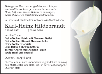 Traueranzeige von Karl-Heinz Hildebrandt von WVG - Wochenspiegel Merseburg