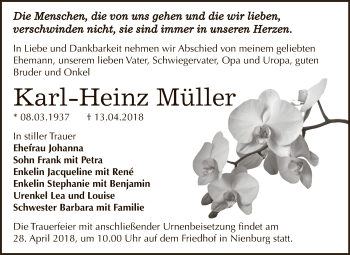 Traueranzeige von Karl-Heinz Müller von Super Sonntag Bernburg