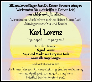 Traueranzeige von Karl Lorenz von Super Sonntag Aschersleben