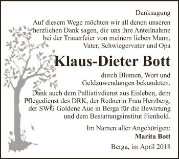 Traueranzeige von Klaus-Dieter Bott von Super Sonntag SGH Mansf. Land