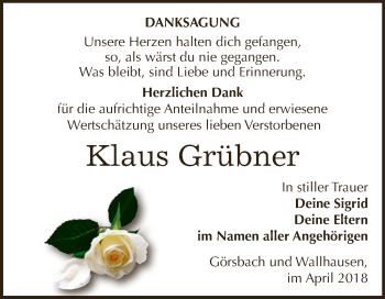 Traueranzeige von Klaus Grübner von Super Sonntag SGH Mansf. Land