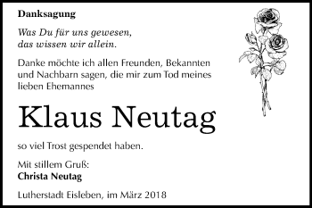 Traueranzeige von Klaus Neutag von Mitteldeutsche Zeitung