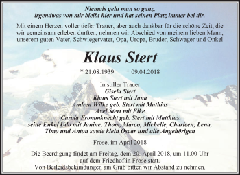 Traueranzeige von Klaus Stert von Super Sonntag Aschersleben