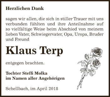 Traueranzeige von Klaus Terp von Super Sonntag Zeitz