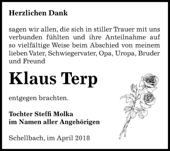 Traueranzeige von Klaus Terp von Mitteldeutsche Zeitung Zeitz
