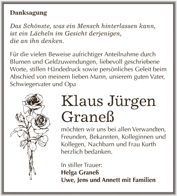 Traueranzeige von Klaus Jürgen Graneß von Wochenspiegel Mansfelder Land
