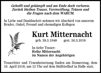 Traueranzeige von Kurt Mitternacht von Mitteldeutsche Zeitung