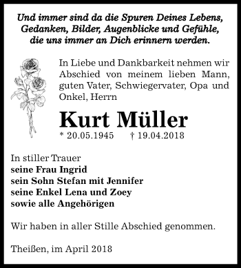 Traueranzeige von Kurt Müller von Mitteldeutsche Zeitung Zeitz