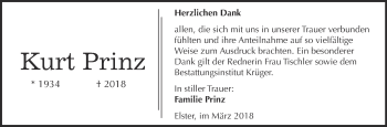 Traueranzeige von Kurt Prinz von WVG - Wochenspiegel Wittenberg