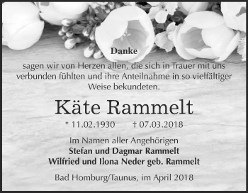 Traueranzeige von Käte Rammelt von Super Sonntag Merseburg