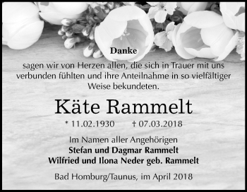 Traueranzeige von Käte Rammelt von Mitteldeutsche Zeitung Merseburg/Querfurt