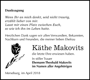 Traueranzeige von Käthe Makovits von Mitteldeutsche Zeitung Merseburg/Querfurt