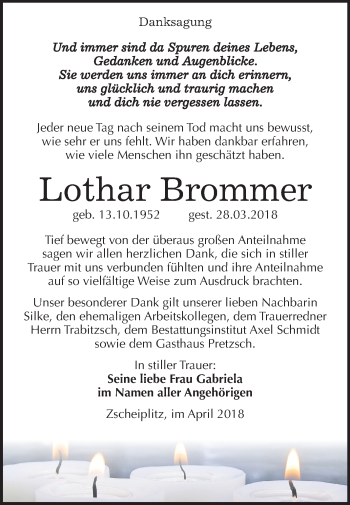 Traueranzeige von Lothar Brommer von Mitteldeutsche Zeitung