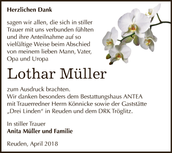 Traueranzeige von Lothar Müller von Super Sonntag Zeitz