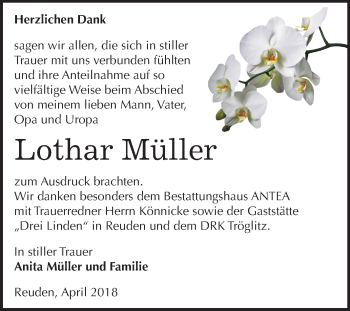 Traueranzeige von Lothar Müller von Mitteldeutsche Zeitung Zeitz