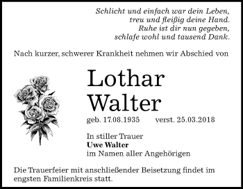 Traueranzeige von Lothar Walter von Mitteldeutsche Zeitung Halle/Saalkreis