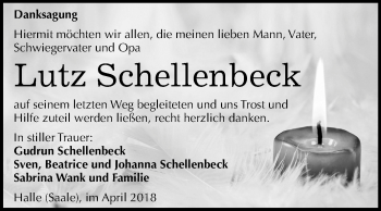 Traueranzeige von Lutz Schellenbeck von Mitteldeutsche Zeitung Halle/Saalkreis